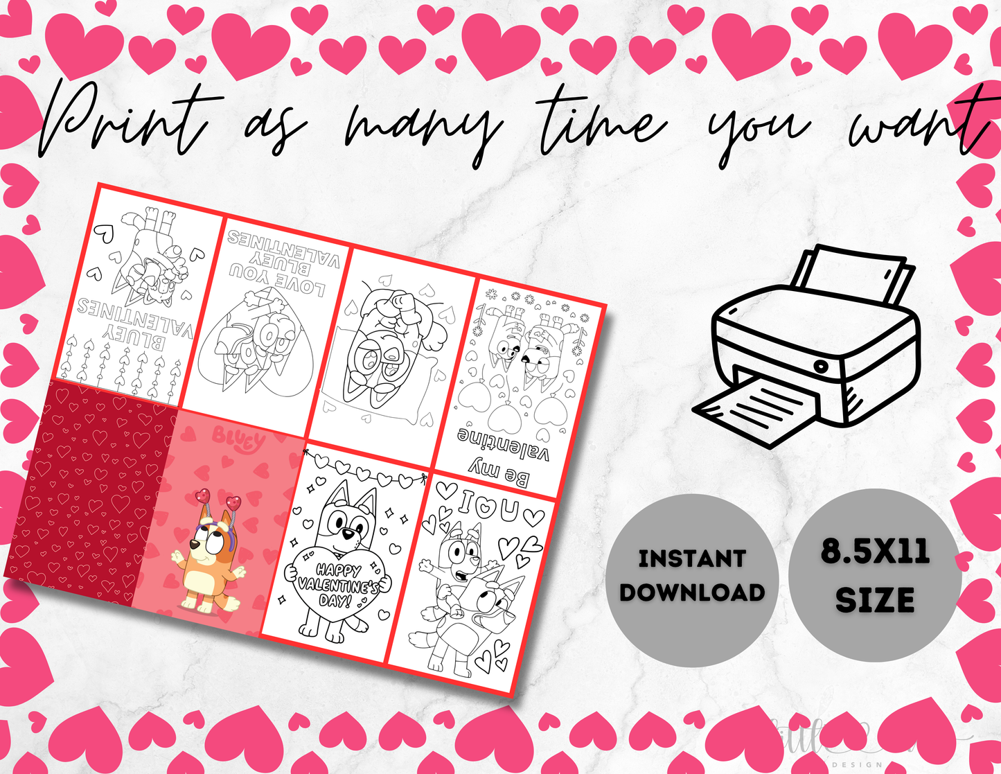Bluey valentine's mini coloring