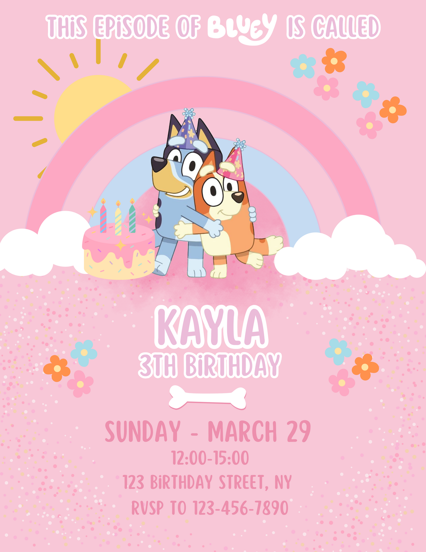 Bluey pink birthday invitation